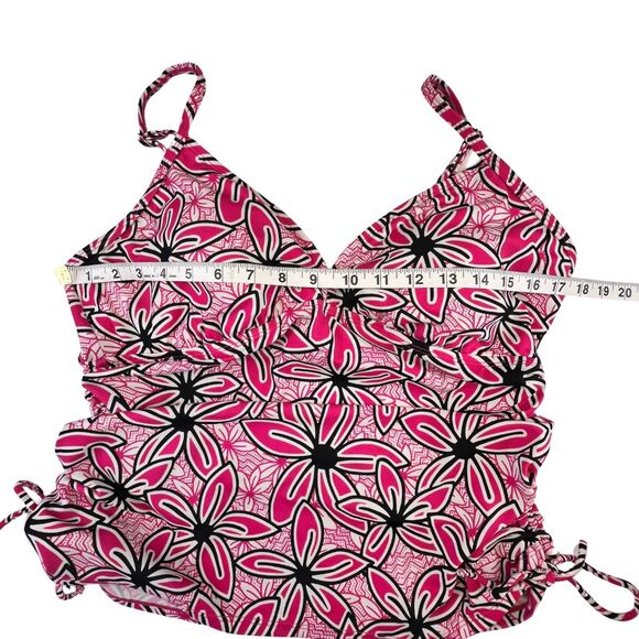 Sonoma Tankini Top 16 Pink Floral Hibiscus Print Ruched Adjustable Swimwear - Picture 4 of 8